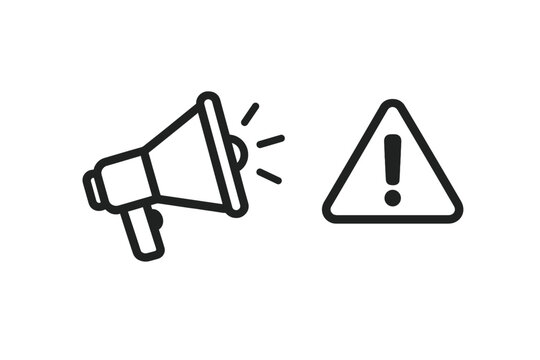 Megaphone with an important message and attention warning sign. Alert notification concept. Breaking news or public announcement with a loudspeaker. Danger, emergency, or safety vector icon.