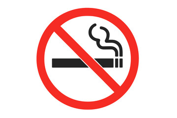 No smoking sign vector illustration. Forbidden cigarette symbol. Public area warning icon. Stop smoke concept. Health hazard and nicotine prohibition graphic isolated on white.