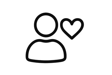 User profile icon with heart symbol, simple line avatar, favorite people, like, support, person outline vector, happiness, social connection, human resources, minimal isolated concept
