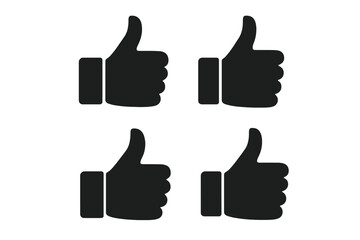 Set of black thumbs up icons. Like button for social media. Vector symbol of approval, agreement, and positive feedback. OK hand gesture for success and appreciation.