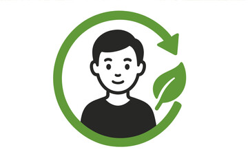 Man icon in go green recycle symbol. Environmental responsibility and sustainability concept. Eco-conscious user thinking of ecology, conservation, and a circular economy vector.