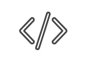Code icon for web development and programming. Software engineering symbol. HTML tag, script, and coding language sign for app developer. Computer science vector graphic element.