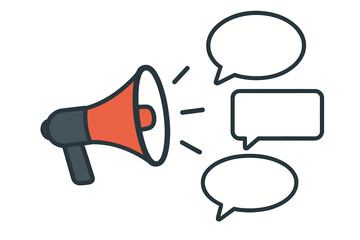 Megaphone with speech bubbles concept. Flat vector illustration for announcements, notifications, public speaking, communication, marketing, advertising, broadcast, media, business messages.