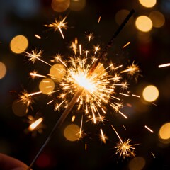 Premium Festive Sparkler Background with Golden Bokeh Lights and Copy Space for Text or Branding
