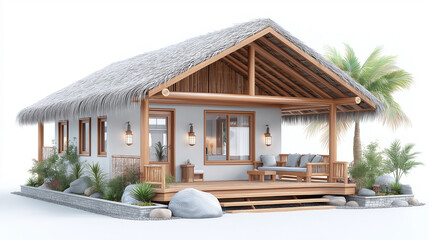 Rustic Bamboo Beach House with Wooden Terrace