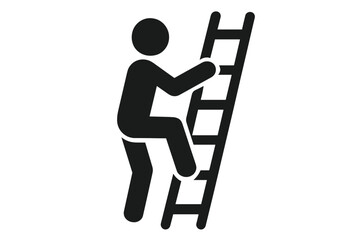 Career ladder icon. Metaphor for business success, promotion, and personal growth. Person climbing up symbolizes ambition, progress, and achievement. Step-by-step development.