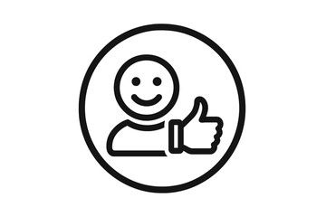 Smiling Person Giving Thumbs Up Icon. Customer Review, Positive Feedback, Satisfied Client Symbol. Simple Minimalist Line Art for Approval, Recommendation, Success and Customer Satisfaction Concepts