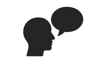 Human head silhouette speaking with speech bubble icon isolated on transparent background. Communication, dialogue, conversation, talk, message, interaction, speaking symbol vector illustration