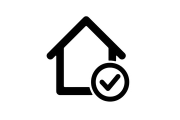 House safety check mark icon, home quarantine secure symbol, stay home stay safe vector, isolated verification house sign, approved property, covid lockdown protection, simple self isolation emblem