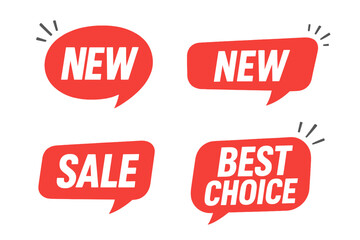 New Sale Best Choice Speech Bubble Banner Set. Red Modern Marketing Design for Advertising Promotion. Vector Illustration with Transparent Background. Discount Offer Announcement Label Collection