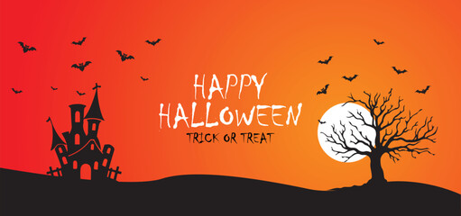 Happy Halloween Trick or Treat with haunted castle and moon
