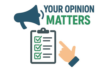 Customer Feedback Survey Concept. Your Opinion Matters Communication Banner. Megaphone, Checklist, Hand Pointer, Marked Boxes, Voting, Participation, Flat Vector Illustration with Transparency.