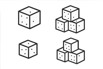 Realistic Isometric Sugar Cubes Icon Set Vector Illustration. Transparent Background Sweet Food Symbol. Pile Stack Loose Arrangement. Minimal Line Art Isolated Design for Cafe Restaurant Cafe