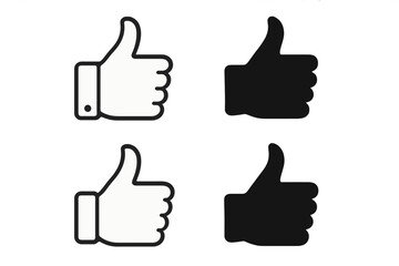Thumbs up icon set, like sign collection, satisfaction symbol, appreciation gesture, positive feedback, approval, social media reaction, black and outline vector, transparent background illustration
