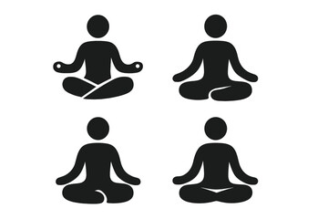 Yoga meditation pose icon set. Silhouette vector illustration of people in lotus position for meditation, mindfulness, relaxation, wellness, yoga classes, health, calmness, zen, gym fitness concepts