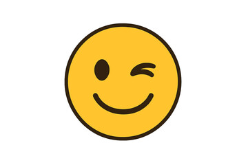 Fototapeta premium Winking face emoji vector icon. Smiley emoticon illustration. Happy yellow character smiling and flirting. Cute friendly emotional expression symbol for communication concept design.