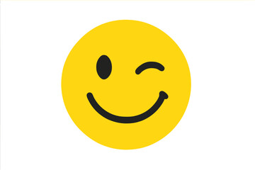 Fototapeta premium Winking smiley face vector icon. Happy yellow emoji with a playful expression. Emoticon for positive emotion, fun, joy, flirt, humor, joke. Cute character flat design symbol.