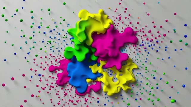 Vibrant, interconnected puzzle pieces forming a cohesive whole, surrounded by colorful scattered dots.
