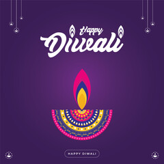 Happy Diwali Greeting with a Colorful Oil Lamp Social Media Post Banner template