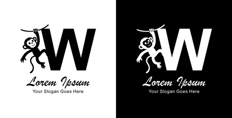 The logo design of a monkey hanging combined with the letter W © Yohanes
