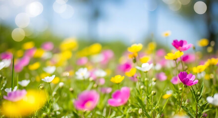 Fototapeta premium Colorful wildflowers blooming in a field on a sunny day