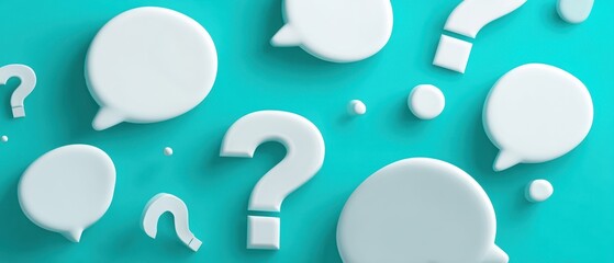 The Question Marks and Speech Bubbles on Turquoise Background Representing Communication and Inquiry