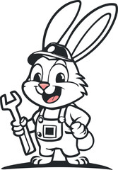 A cute white baby bunny cartoon character with big ears is a fun vector illustration for Easter and spring holiday art