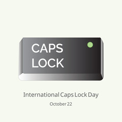 International Caps Lock Day vector, illustration. Caps lock key with green light on.
