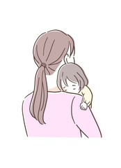 赤ちゃんを抱っこする後ろ姿の母親のイラスト素材