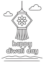 Coloring book decorative hanging lantern in the sky Happy Diwali Day