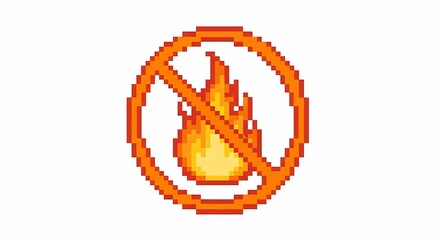 Pixel Art No Fire Symbol Icon Prohibition Sign Warning Danger Safety First Clean Isolated Vector Illustration