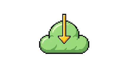 Cloud Download Icon Pixel Art Graphic for Digital Storage and Data Transfer Concepts