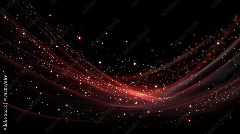 Wall mural Ethereal Flow: A dynamic and artistic visualization with abstract luminous, sparkling particles cascading gracefully, creating an elegant and captivating scene of motion.