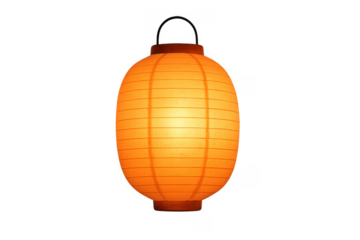 Traditional japanese elongated lantern glowing with light on transparent background