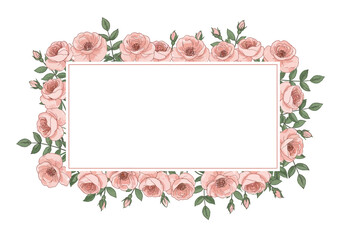 Elegant Pink Rose Frame for Wedding Invitation.