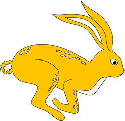 Yellow rabbit with long ears running on white background
