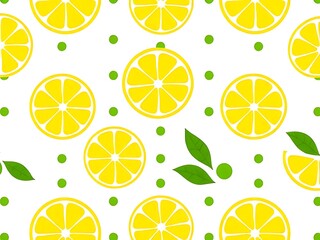 Seamless lemon pattern with fresh yellow citrus slices and fruit vector illustration