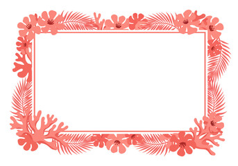 Coral and Hibiscus Flower Frame Border.