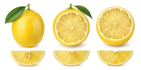 Fresh yellow lemon and lime citrus fruit slices on a white background, a healthy source of vitamin C