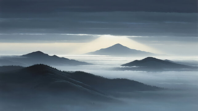 Mid-Autumn Festival ink painting style sea of clouds mountain peaks fairyland artistic conception background