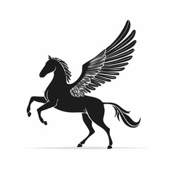 Pegasus Silhouette with Wings on White Background