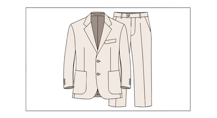 Crisp tailored suit schematic displaying classic elegance and bespoke fashion design sketch for garment development and presentation