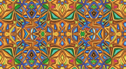 Vibrant Symmetrical Kaleidoscope Pattern. Geometric Abstract Design with Rich Colors. Ornamental Background.