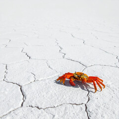 Intense Close-up of Orange Crab on Deep Cracks of Dry Earth