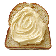 Fototapeta premium Delicious Slice of Bread with Creamy Spread Isolated Against White Backdrop