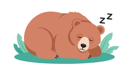 Peaceful slumber: A cartoon bear taking a nap surrounded by green foliage with sleep z's hovering above its head suggesting a state of deep relaxation