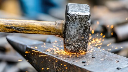 Forging steel blacksmithing action workshop craftsmanship industrial setting close-up artistry