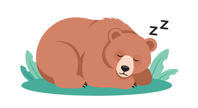 Peaceful slumber: A cartoon bear taking a nap surrounded by green foliage with sleep z's hovering above its head suggesting a state of deep relaxation