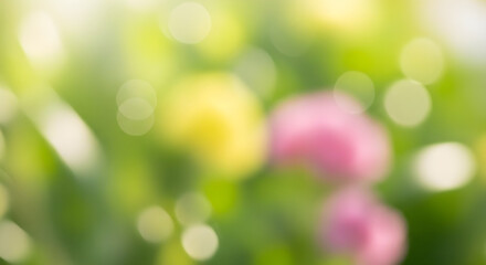 Abstract blurred background of flowers and greenery bokeh