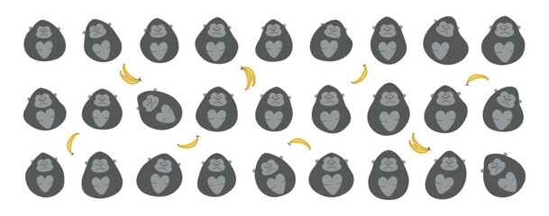 Gorilla Collection cute on a White background, vector illustration.